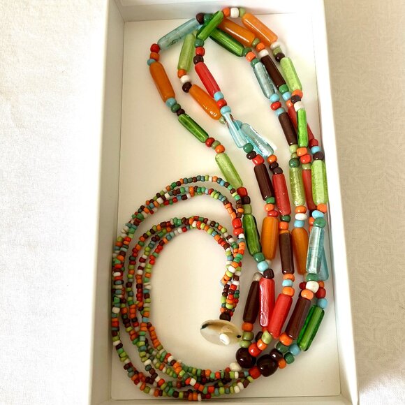 Glass Beaded Multicolor Necklace Boho Beaded Necklace Multi Beaded Earth… - Picture 5 of 16
